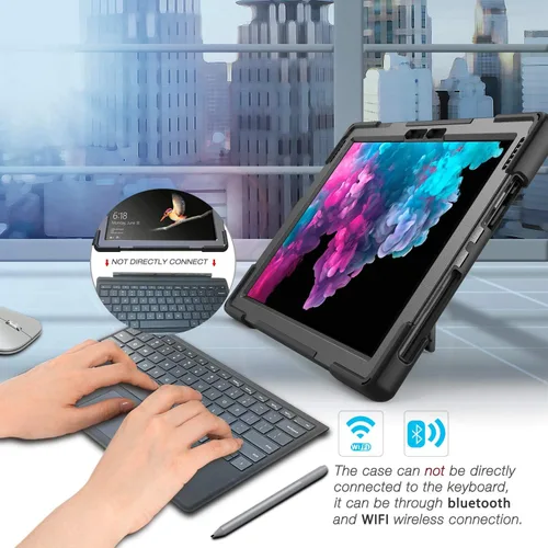 Vista 9 de DreamerX Funda para Microsoft Surface Pro 7+ Plus/Pro 7/6/5/4 de 12.3 pulgadas, funda protectora de silicona resistente resistente con mango