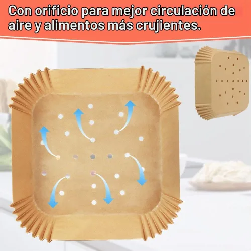 Vista 3 de BYKITCHEN Forros cuadrados para freidora de aire de 2 a 5 Qt, juego de 100, papel de pergamino perforado pequeño de 8 pulgadas para mini freidora