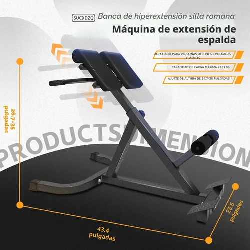 Vista 2 de Extensor de respaldo de silla romana, banco de hiperextensión ajustable doble ángulo y altura para gimnasio en casa, máquina de ejercicio de espalda