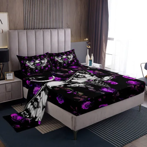 Vista 25 de Erosebridal Sábanas de cama de guepardo con rosa roja, juego de sábanas de bolsillo profundo con estampado de leopardo y gato, sábana bajera