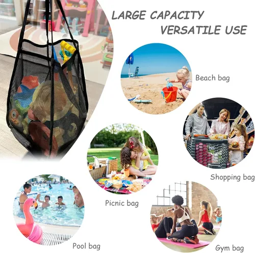Vista 5 de Bolsa de malla de playa para juguetes de arena, plegable, ligera, duradera, al aire libre, compras, viajes, natación