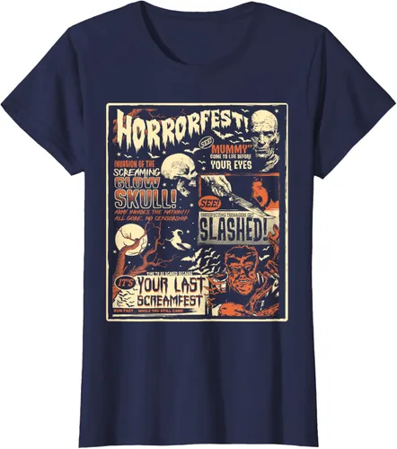 Vista 32 de Vintage Horrorfest Movie Poster Terror Old Time Halloween Camiseta S Negro