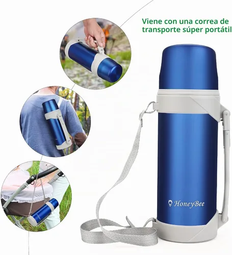 Vista 4 de HoneyBee Hot Drinks Mantiene el líquido caliente o frío hasta 24 horas, termo de café de 41 onzas, termo de acero inoxidable 18/8, sin BPA, termo