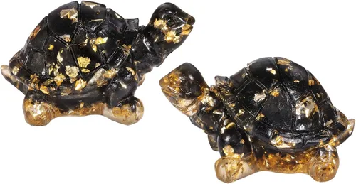 Vista 13 de SUNYIK Paquete de 2 estatuas de tortuga de cristal de orgón, amuleto de tortuga de piedra de Reiki, escultura Fengshui para decoración de oficina