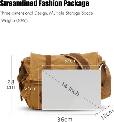 Vista 5 de Bolso de mensajero vintage de 14 pulgadas para laptop de hombre y mujer