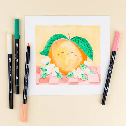 Vista 7 de Tombow 56239 Marcadores artísticos de doble pincel, Just Peachy, paquete de 6. Marcadores mezclables, con pincel y punta fina