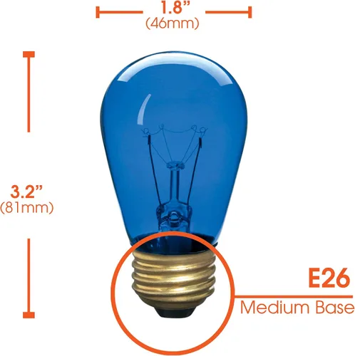 Vista 3 de Xtricity Bombilla incandescente S14 Edison de repuesto, base mediana E26, 130 V, azul (paquete de 12)