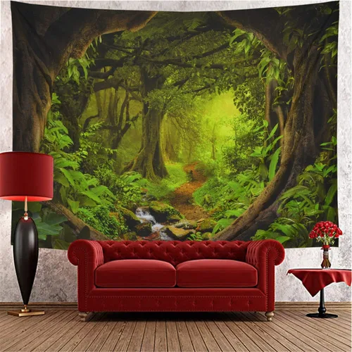 Vista 5 de Tapiz de bosque brumoso, árbol de la vida, tapiz de fantasía, paisaje, naturaleza, decoración de pared, selva tropical, selva, bosque, tapiz