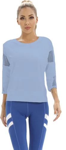 Vista 6 de Camisas de entrenamiento para mujer, camisa atlética de malla para mujer, camisetas de yoga, gimnasio, ropa deportiva, manga 34, camisetas