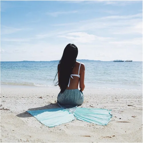 Vista 4 de MineSign Disfraz de cola de sirena para adultos traje de baño de bikini de playa