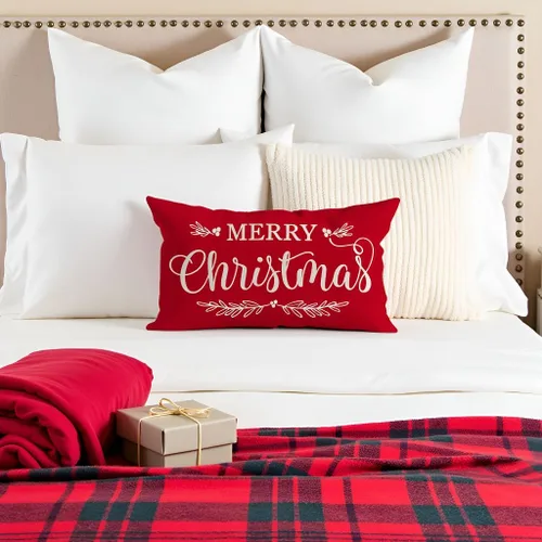 Vista 7 de Fundas de almohada de Navidad de PANDICORN 12x20 pulgadas rojas para decoración rústica navideña al aire libre para sofá, sofá cama, sala de estar