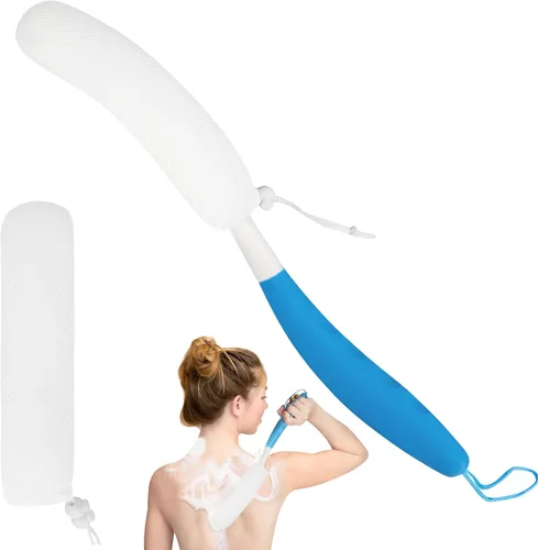Vista 22 de Cepillo de ducha de mango largo de 15.35 pulgadas para el cuerpo, cepillo de espalda para ducha para hombres y mujeres, esponja de baño de mango