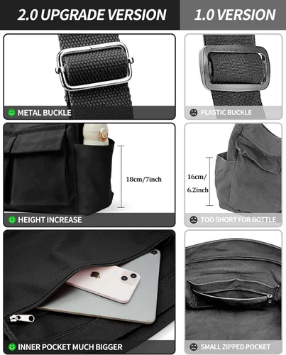 Vista 5 de KALIDI - Bolsa de lona con bolsillos, bolso bandolera grande para mujeres, hombres, universidad, trabajo, viajes, casual