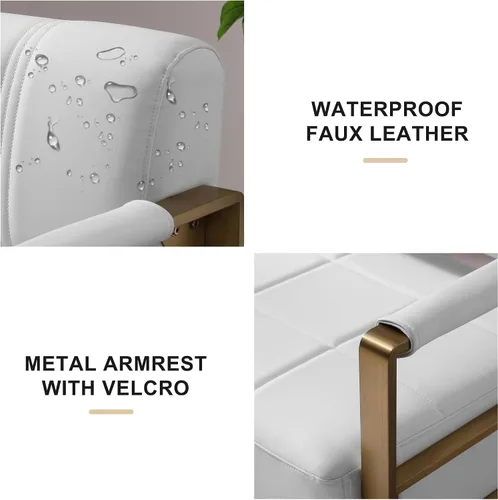 Vista 5 de Sofá biplaza moderno de cuero de 57.9 pulgadas, tapizado de piel sintética con brazos cuadrados de metal para sala de estar, oficina, apartamento