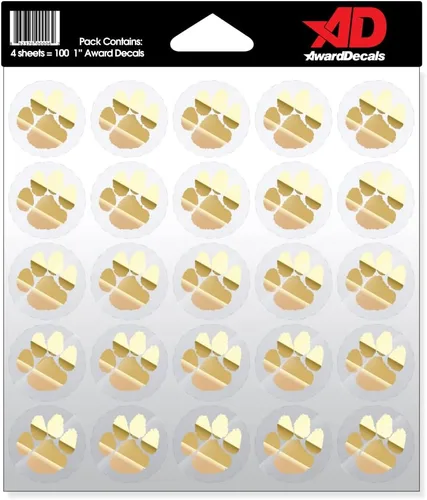 Vista 2 de Award Decals Juego de calcomanías de pata (negro sobre transparente) (100 calcomanías) de 1 pulgada, calcomanías originales Award Decals Premium