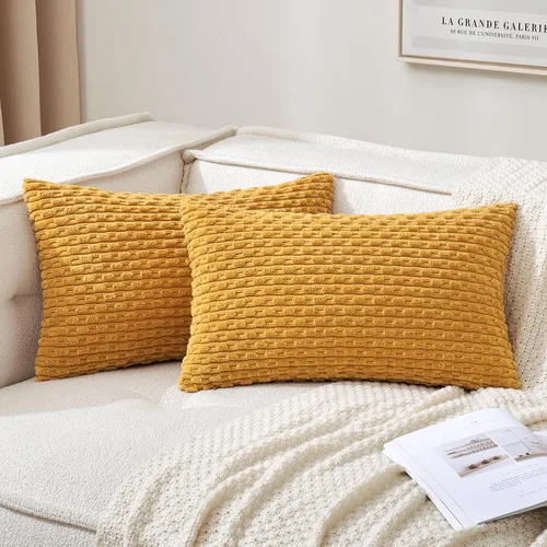 Vista 72 de MIULEE - Juego de 2 fundas decorativas cuadradas para cojines, de pana suave y con estilo campestre bohemio a rayas para decorar hogar, sofá, cama