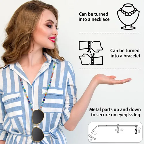 Vista 5 de Cadena multifuncional para gafas elegante soporte para gafas, collar y cordón para máscara para mujeres de moda