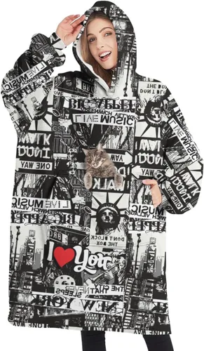 Vista 11 de Wearable Oversized Blanket,Sherpa Blanket Hoodie with Super Pockets,Super Warm Fuzzy Pullover for Women & Men