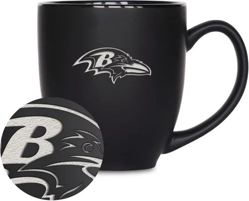 Vista 21 de Rico Industries Taza Bistro Mate Negra de Fútbol Americano NFL de 15 onzas - Para Bebidas Calientes o Frías - Logotipo del Equipo Grabado para una