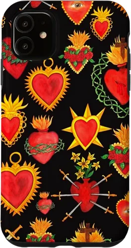 Vista 8 de iPhone 14 Pro Max Hearts Mexican Days of the Dead Latina Milagros Folk Art Fun Case
