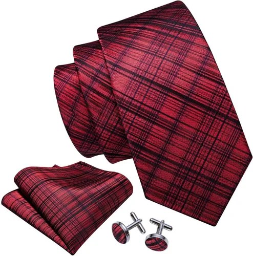 Vista 172 de Barry.Wang Juego de corbatas para hombre, corbata de seda a rayas, tejido a cuadros, gemelos formales, negocios, boda