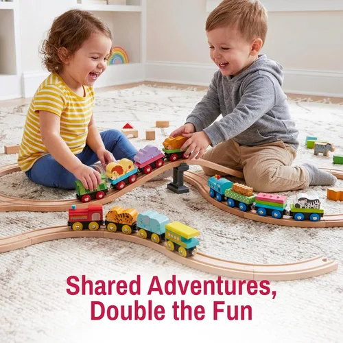 Vista 6 de Montessori - Juego de juguetes de tren de madera para niños, 12 vagones magnéticos de tren con caja de regalo de almacenamiento, juguete educativo