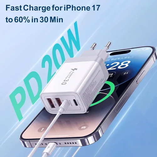 Vista 4 de Bloque europeo del cargador 4 puertos USB C del cargador, adaptador europeo