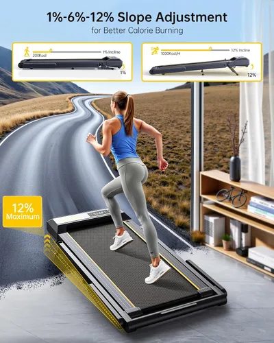 Vista 10 de Walking Pad Treadmill with 12% Incline, 4 in 1 Folding Treadmill for Home/Office with Handle Bar, 2.5HP Under Desk Treadmills Portable Walking Pad