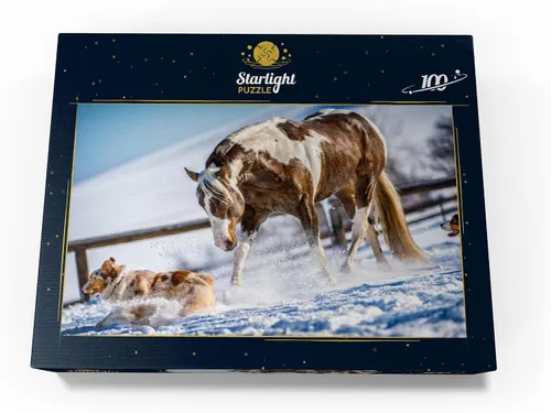 Vista 4 de MyPuzzle American Paint Horse On Snow - Rompecabezas de 100 piezas para adultos
