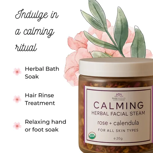 Vista 4 de Rose + Caléndula - Vapor facial de hierbas Pétalos de rosa orgánicos y caléndula, vapor facial calmante e hidratante con flores orgánicas, sin
