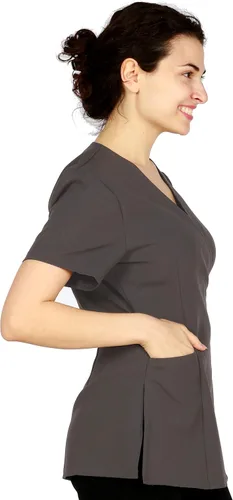 Vista 4 de Pamela - Bata profesional de salón, chaqueta de estilista, uniforme de cosmetología Gris