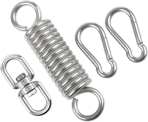 Vista 6 de Muelle para silla de hamaca, kit para colgar sillas de hamaca, ganchos de hamaca, acero inoxidable resistente con 2 mosquetones de gancho de resorte