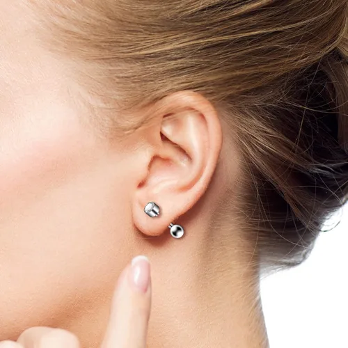 Vista 6 de Juego de 10 aretes de 0.56 oz, aretes de bola con cierre de tornillo, aretes de tuerca para cartílago de hélix, barra con incrustaciones