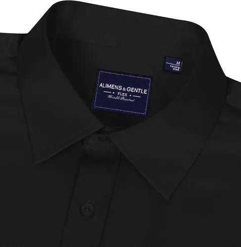 Vista 3 de Alimens & Gentle Camisas de vestir para hombre, de manga larga, sin arrugas, elásticas, formales, con botones, con bolsillo