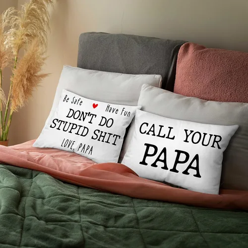 Vista 4 de Funda de almohada decorativa reversible con texto en inglés "Call Your Papa Be Safe Have Fun Don't Do Stupid" de 12 x 20 pulgadas, funda de cojín