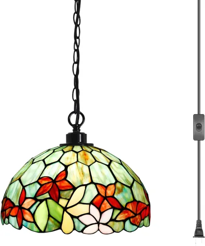 Vista 4 de Lámpara Colgante Tiffany con Enchufe de Vidrio Emplomado Swag 12X12X181 Pulgadas Lámpara Colgante