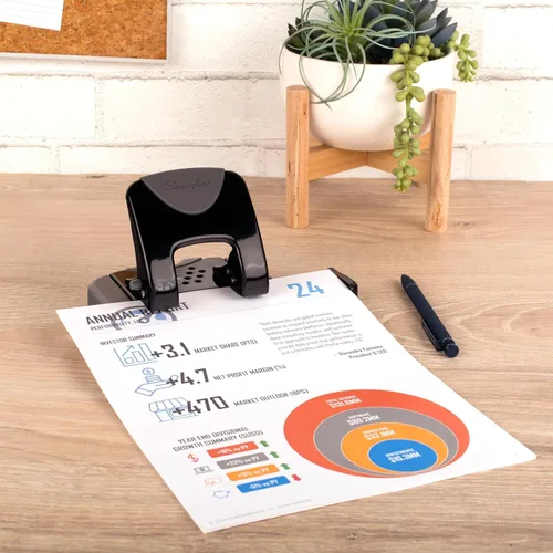 Vista 2 de Swingline - Perforadora de 2 agujeros, perforadora de 20 hojas, perforadora de papel, mango de confort de bajo esfuerzo SmartTouch, guía