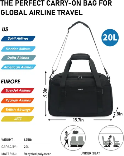 Vista 2 de ECOHUB Bolsa de artículos personales de 16 pulgadas, bolsa de viaje pequeña, bolsa de fin de semana, bolsa de gimnasio, bolsa de lona para pasar