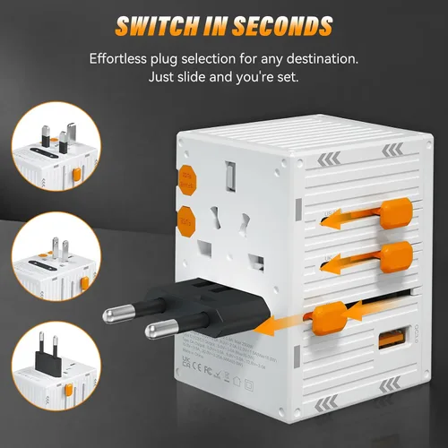 Vista 6 de Adaptador de viaje universal Adaptador de corriente internacional con 4 puertos USB-C y 1 USB-A