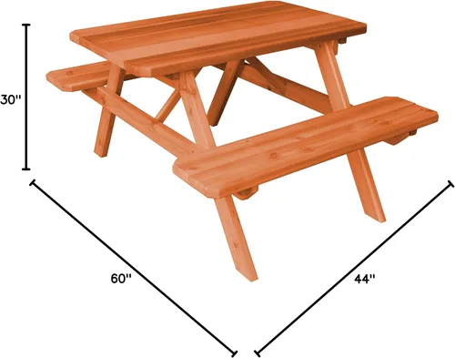 Vista 2 de Furniture Barn USA Mesa de picnic de cedro de 4 pies con bancos adjuntos, tinte de cedro mancha de cedro