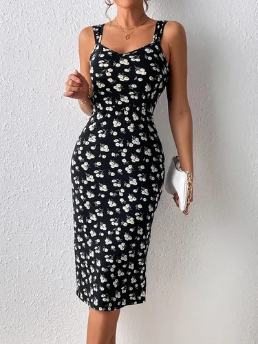 Vista 4 de Verdusa Vestido midi ajustado sin mangas con cuello corazón y estampado floral para mujer