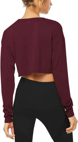 Vista 2 de Bestisun Sudadera corta de manga larga para mujer con agujero para el pulgar