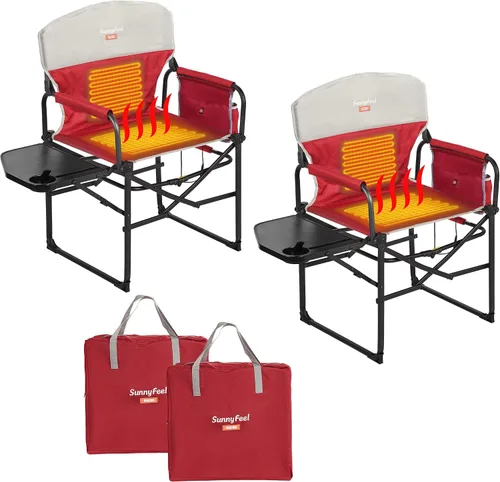 Vista 18 de SUNNYFEEL Silla de Directores de Camping, Silla Plegable Portátil de Gran Tamaño con Mesa Lateral, Bolsillo para Playa, Pesca, Viaje, Picnic
