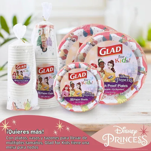 Vista 6 de Glad para Niños Cuencos de Papel para Snacks de Princesas Disney, "Magic is in All of US" - Resistentes, Aptos para Microondas, Tazas Desechables