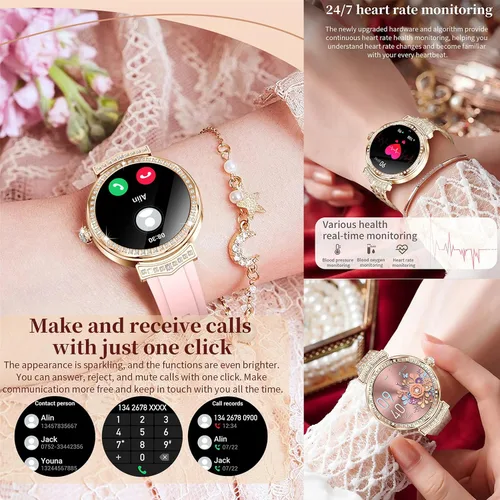 Vista 4 de Reloj inteligente (respuesta/haz llamadas) para mujeres, reloj inteligente AMOLED de 1.32 pulgadas para Android y para iPhone, rastreador