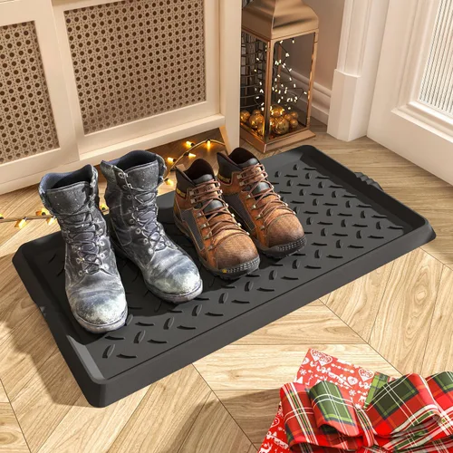 Vista 8 de SUPENUIN Bandeja de botas con patrón de patas para entrada, alfombrillas de goma impermeables para perros, bandeja multiusos para entrada