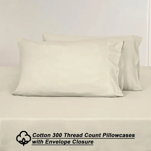 Vista 7 de ROYALE LINENS Juego de sábanas de 300 hilos 100% algodón peinado de fibras largas, 4 piezas, 1 sábana bajera, 1 encimera y 2 fundas de almohada