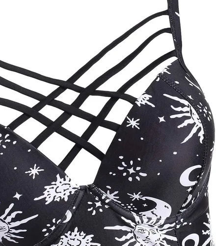 Vista 3 de JMSUN Summer - Traje de baño tankini de cintura alta para mujer, diseño de estrella y luna
