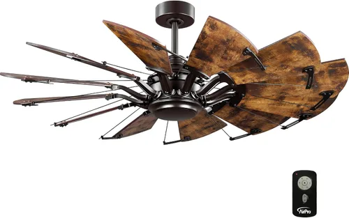 Vista 16 de Springer Collection - Ventilador de techo de molino de viento con motor CC de 12 aspas, 52 pulgadas, níquel antiguo