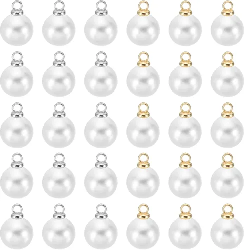 Vista 50 de PATIKIL Abalorio de perlas, 100 cuentas de perlas de imitación de perlas colgantes para bricolaje para hacer joyas, pulseras, aretes, collares Beige